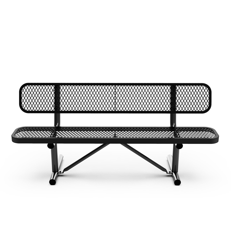 Afuera Living 6' Expanded Mesh Metal Outdoor Bench with Backrest in Black
