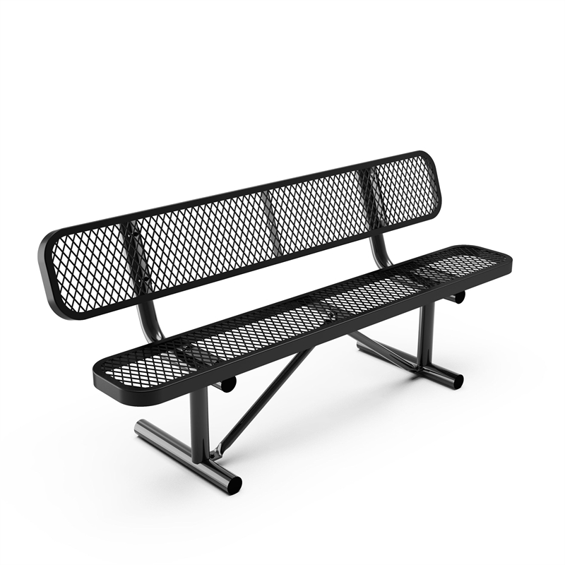 Afuera Living 6' Expanded Mesh Metal Outdoor Bench with Anchors in Black