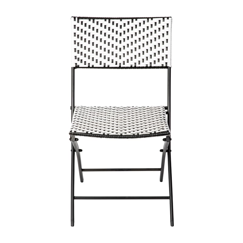 Afuera Living 2PC Black and White Indoor/Outdoor PE Rattan Folding Bistro Chairs