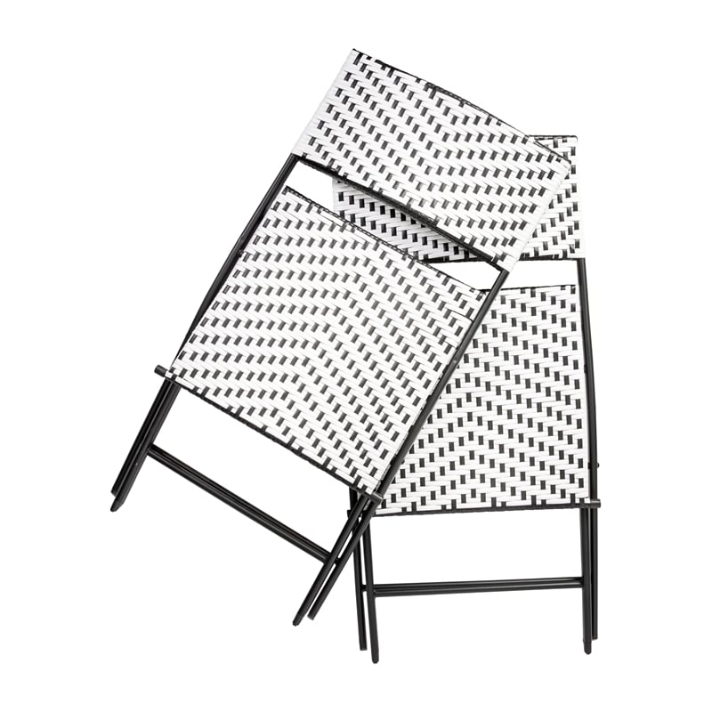Afuera Living 2PC Black and White Indoor/Outdoor PE Rattan Folding Bistro Chairs