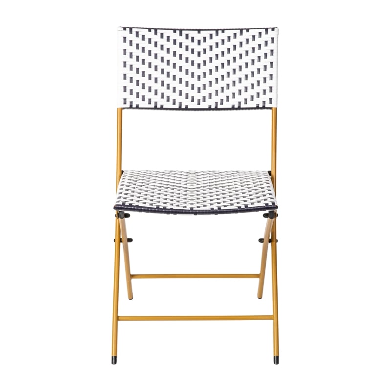 Afuera Living 2PC Navy and White Indoor/Outdoor PE Rattan Folding Bistro Chairs