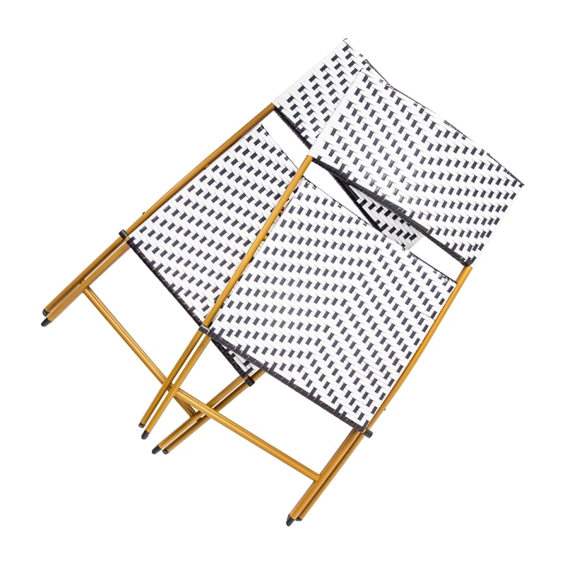 Afuera Living 2PC Navy and White Indoor/Outdoor PE Rattan Folding Bistro Chairs
