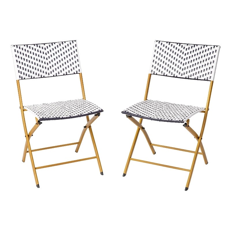 Afuera Living 2PC Navy and White Indoor/Outdoor PE Rattan Folding Bistro Chairs