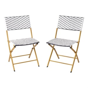 Afuera Living 2PC Navy and White Indoor/Outdoor PE Rattan Folding Bistro Chairs