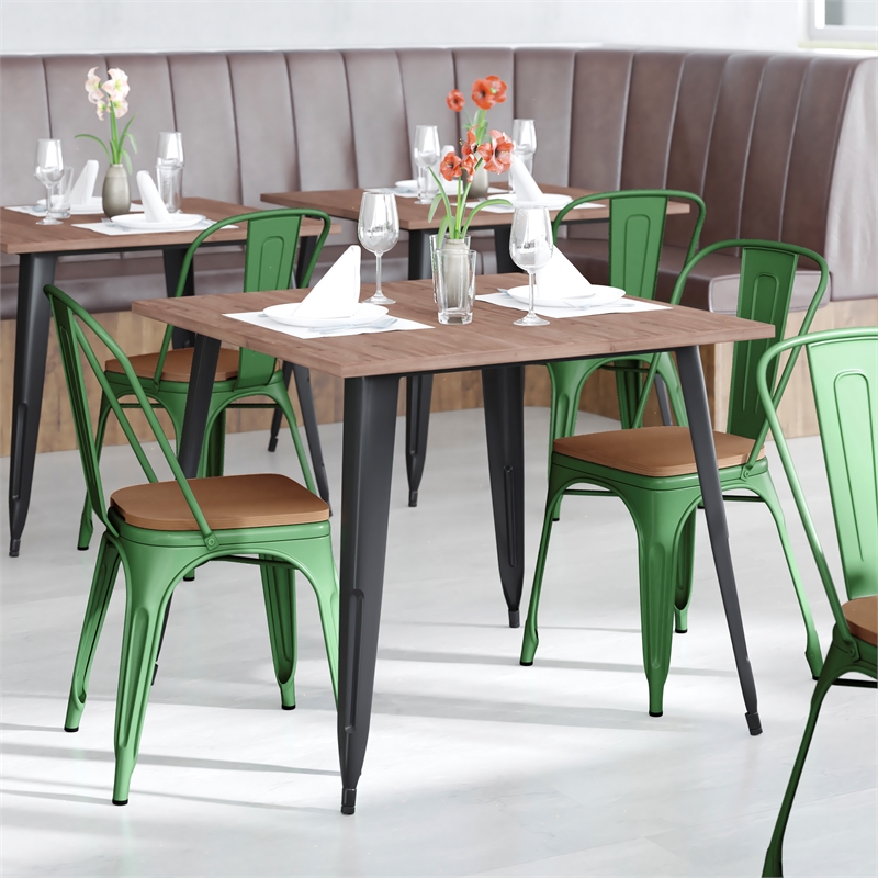 Afuera Living All-Weather Commercial Stack Chair & Poly Resin Seat in Green/Teak