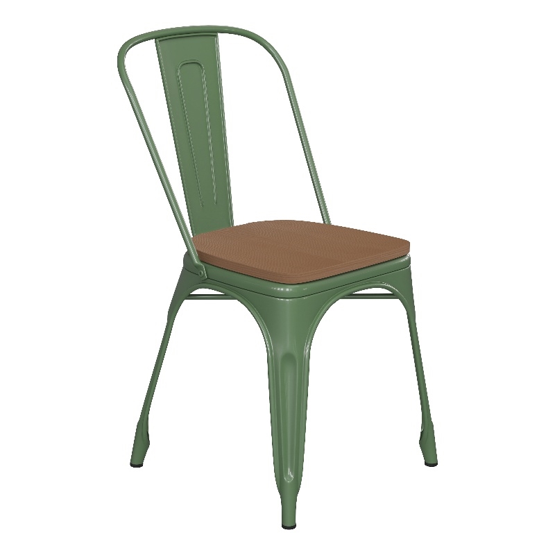Afuera Living All-Weather Commercial Stack Chair & Poly Resin Seat in Green/Teak
