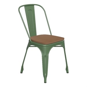 Afuera Living All-Weather Commercial Stack Chair & Poly Resin Seat in Green/Teak