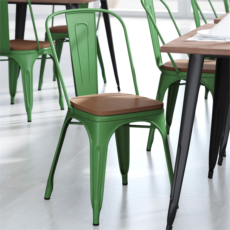 Afuera Living All-Weather Commercial Stack Chair & Poly Resin Seat in Green/Teak