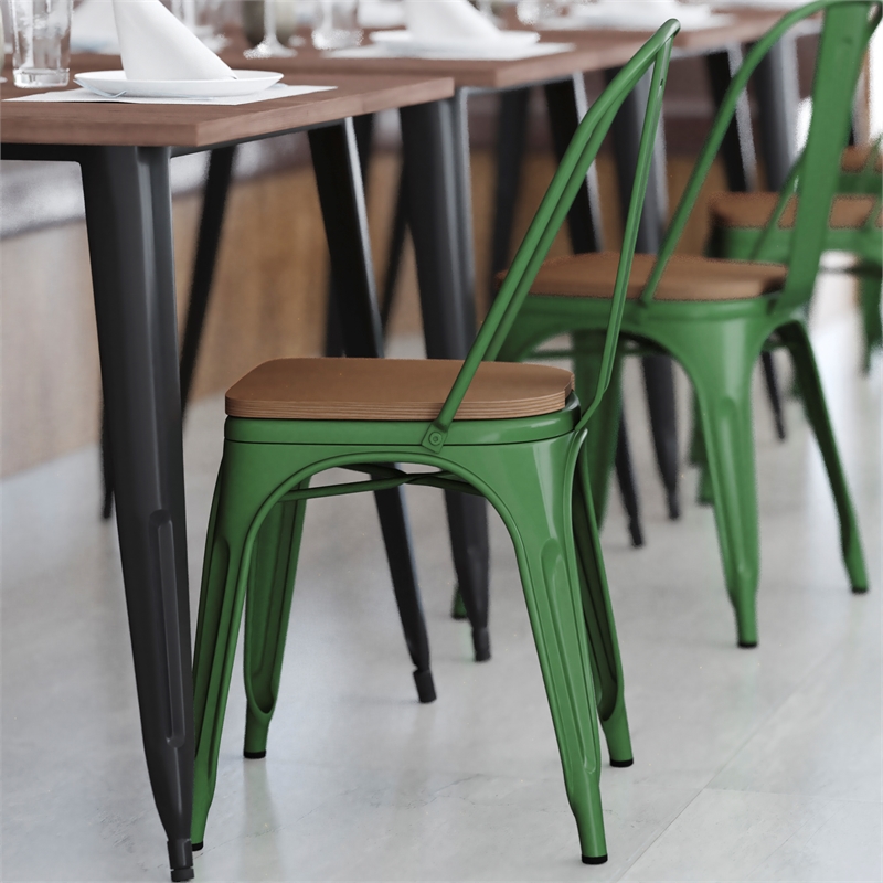 Afuera Living All-Weather Commercial Stack Chair & Poly Resin Seat in Green/Teak