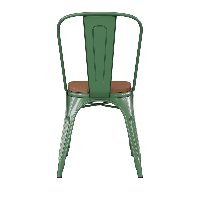 Afuera Living All-Weather Commercial Stack Chair & Poly Resin Seat in Green/Teak