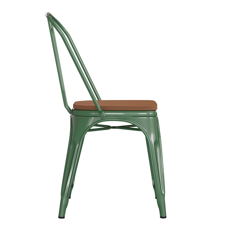 Afuera Living All-Weather Commercial Stack Chair & Poly Resin Seat in Green/Teak