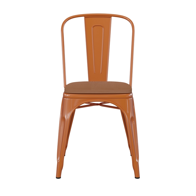 Afuera Living All-Weather Stack Chair & Poly Resin Seat in Orange/Teak