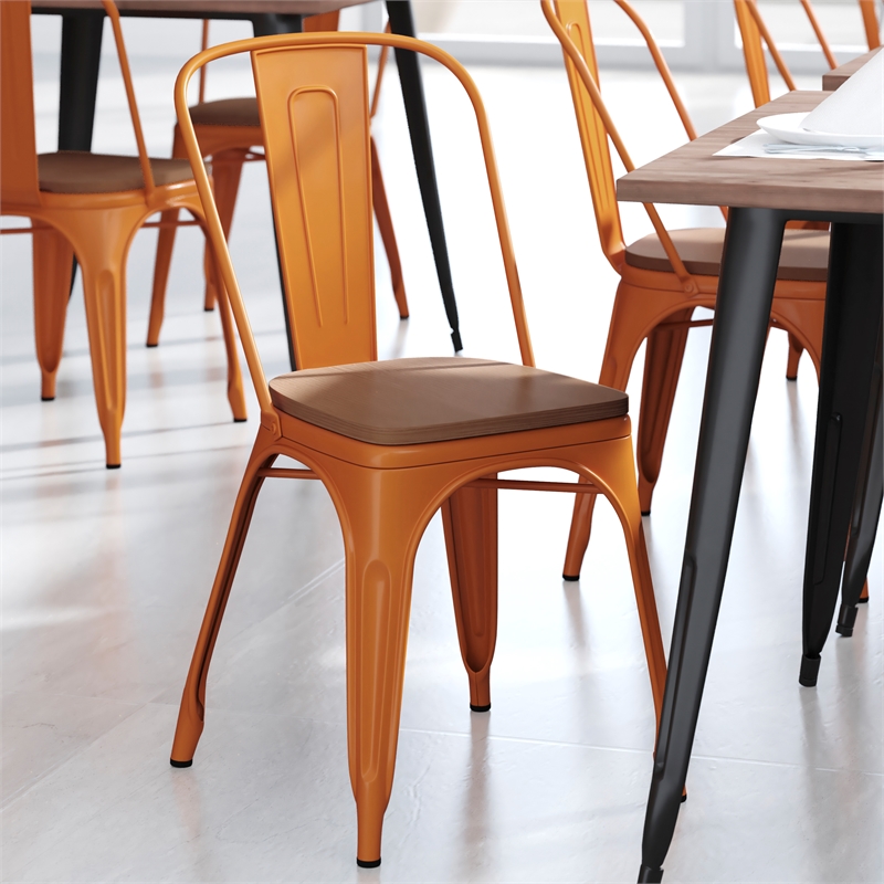 Afuera Living All-Weather Stack Chair & Poly Resin Seat in Orange/Teak