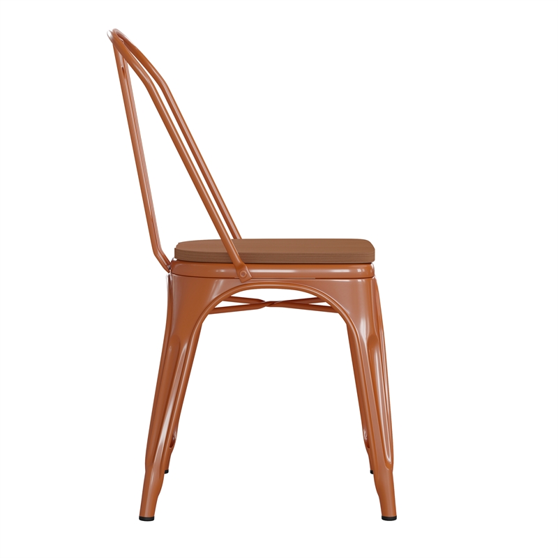Afuera Living All-Weather Stack Chair & Poly Resin Seat in Orange/Teak