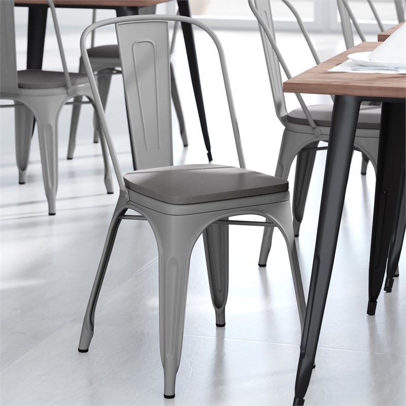 Afuera Living All-Weather Stack Chair & Poly Resin Seat in Silver/Gray