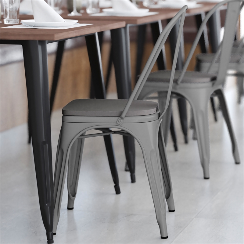 Afuera Living All-Weather Stack Chair & Poly Resin Seat in Silver/Gray