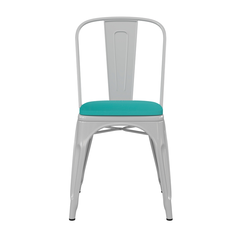 Afuera Living All-Weather Commercial Stack Chair & Poly Resin Seat in White/Mint