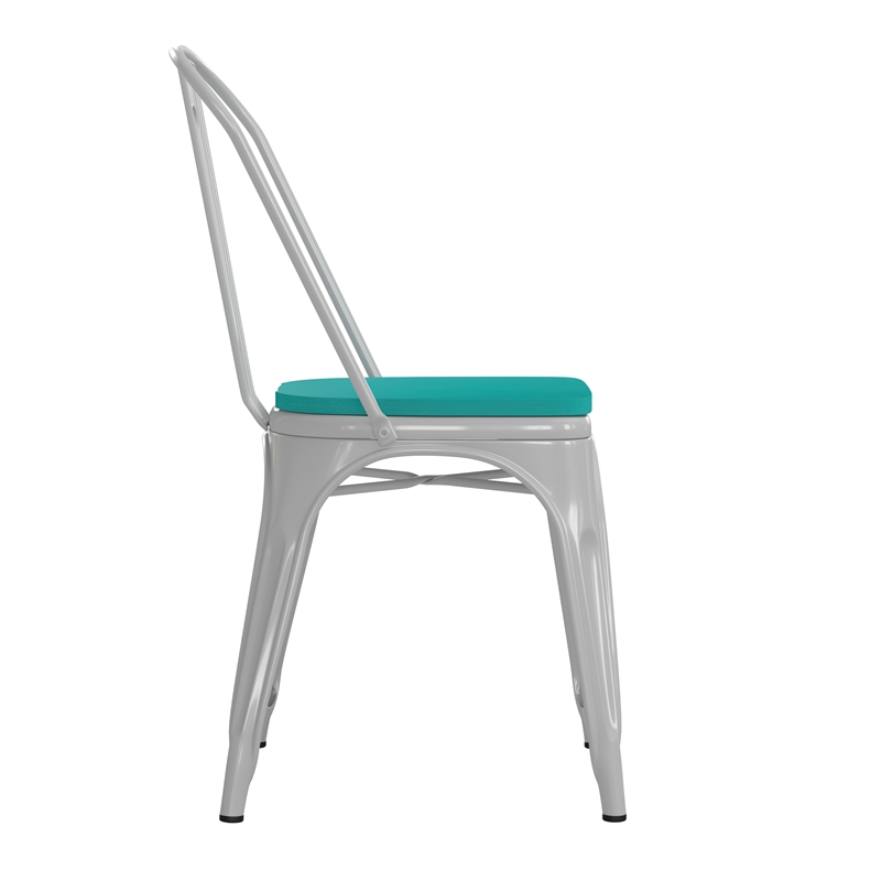 Afuera Living All-Weather Commercial Stack Chair & Poly Resin Seat in White/Mint