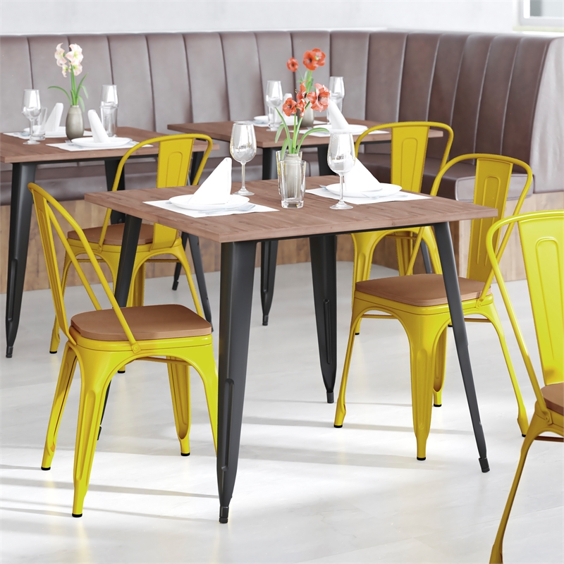 Afuera Living All-Weather Stack Chair & Poly Resin Seat in Yellowith Teak