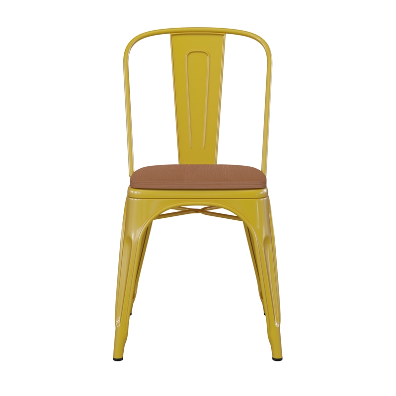 Afuera Living All-Weather Stack Chair & Poly Resin Seat in Yellowith Teak