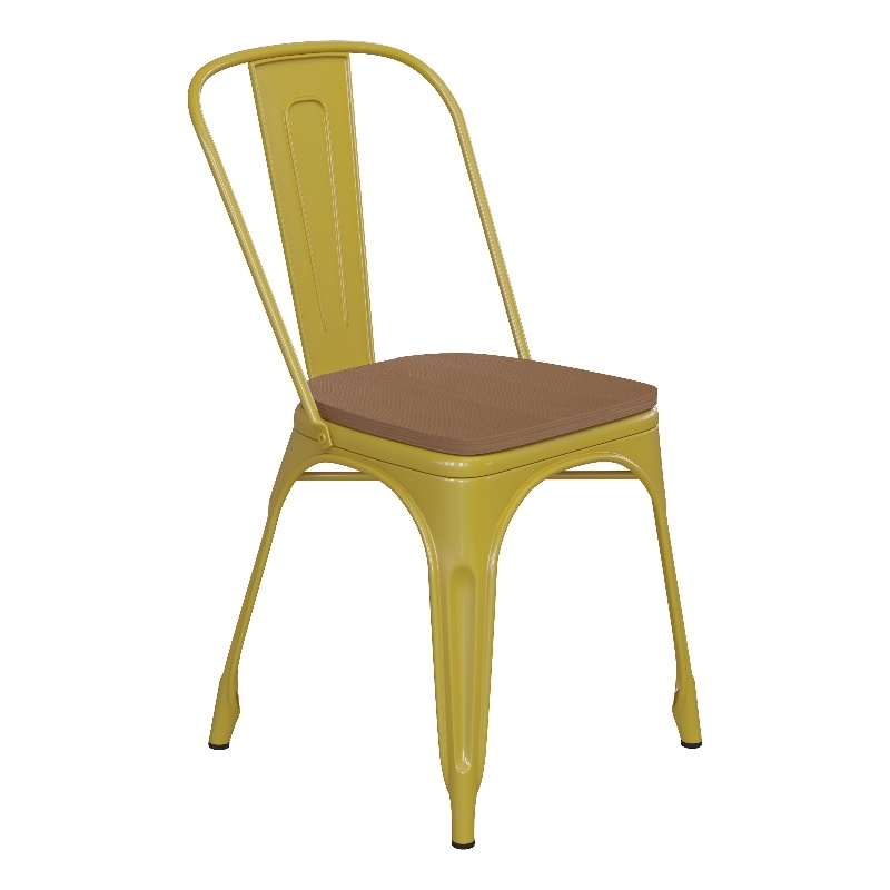 Afuera Living All-Weather Stack Chair & Poly Resin Seat in Yellowith Teak