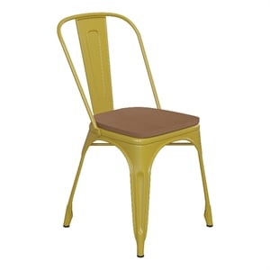 Afuera Living All-Weather Stack Chair & Poly Resin Seat in Yellowith Teak