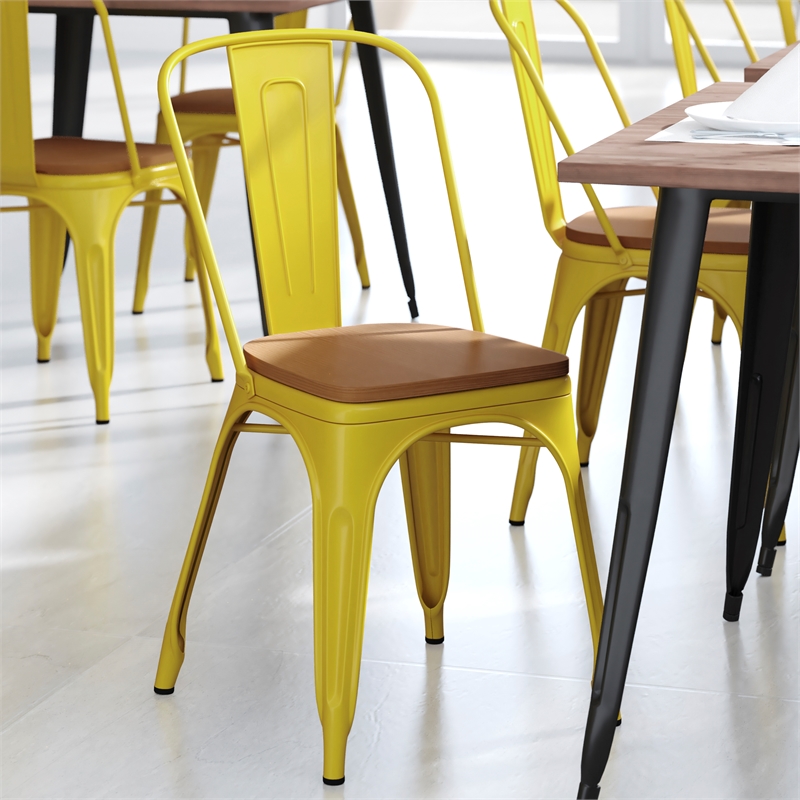 Afuera Living All-Weather Stack Chair & Poly Resin Seat in Yellowith Teak