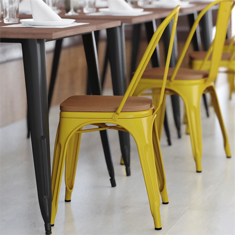 Afuera Living All-Weather Stack Chair & Poly Resin Seat in Yellowith Teak