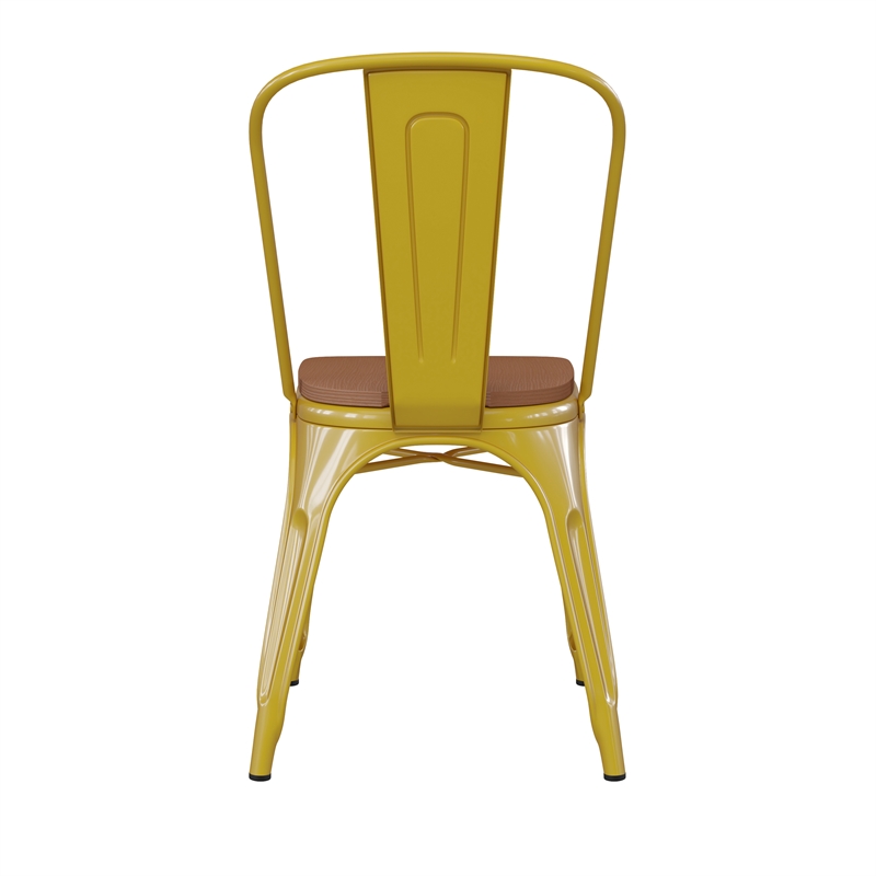 Afuera Living All-Weather Stack Chair & Poly Resin Seat in Yellowith Teak