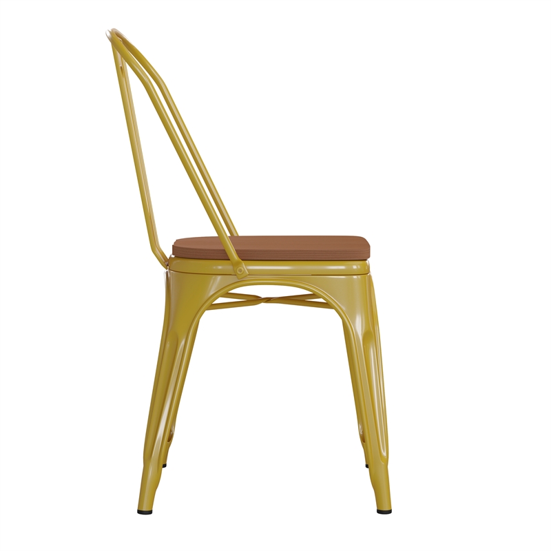 Afuera Living All-Weather Stack Chair & Poly Resin Seat in Yellowith Teak