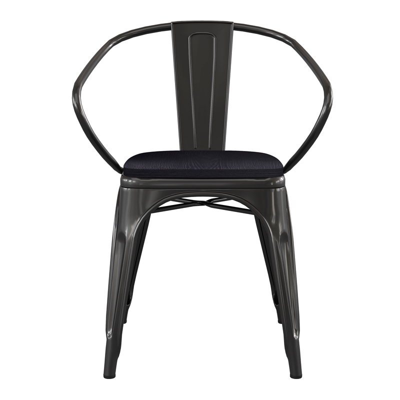 Afuera Living Metal Stack Chair with Arms & Poly Resin Seat in Black/Black