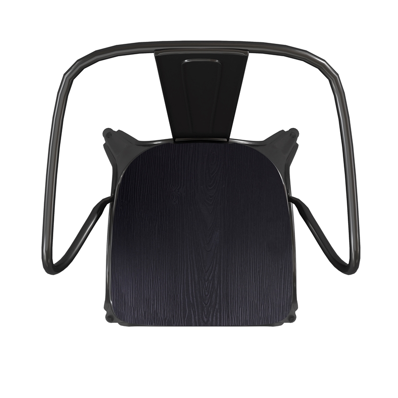 Afuera Living Metal Stack Chair with Arms & Poly Resin Seat in Black/Black