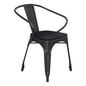 Afuera Living Metal Stack Chair with Arms & Poly Resin Seat in Black/Black