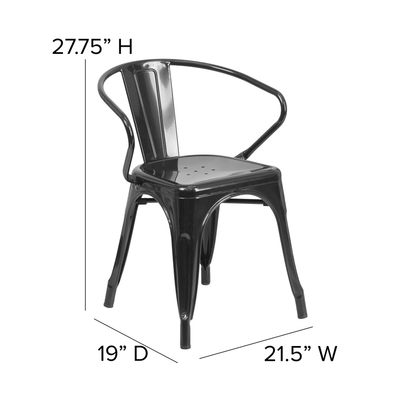 Afuera Living Metal Stack Chair with Arms & Poly Resin Seat in Black/Black
