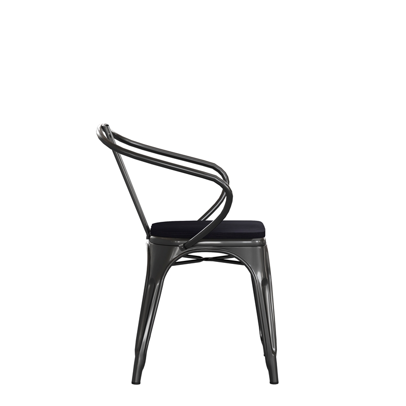 Afuera Living Metal Stack Chair with Arms & Poly Resin Seat in Black/Black