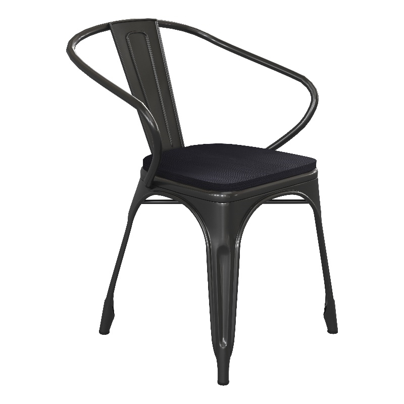 Afuera Living Metal Stack Chair with Arms & Poly Resin Seat in Black/Black