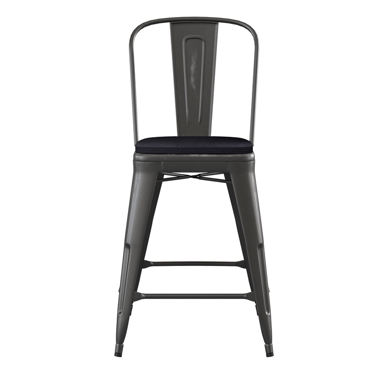 Afuera Living Counter Height Stool with Poly Resin Seat in Black/Black
