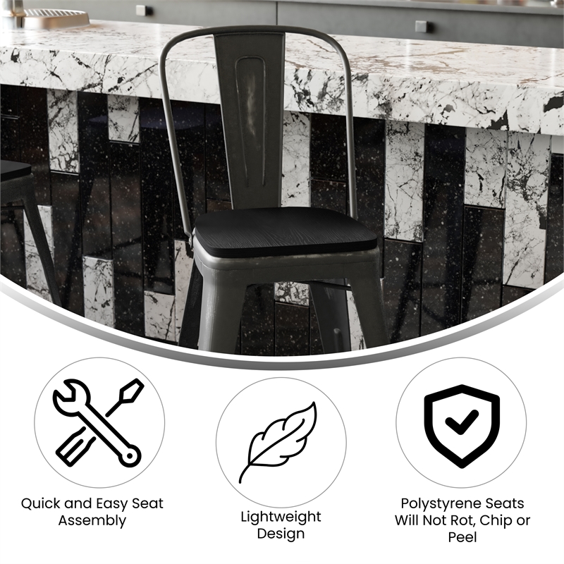 Afuera Living Counter Height Stool with Poly Resin Seat in Black/Black