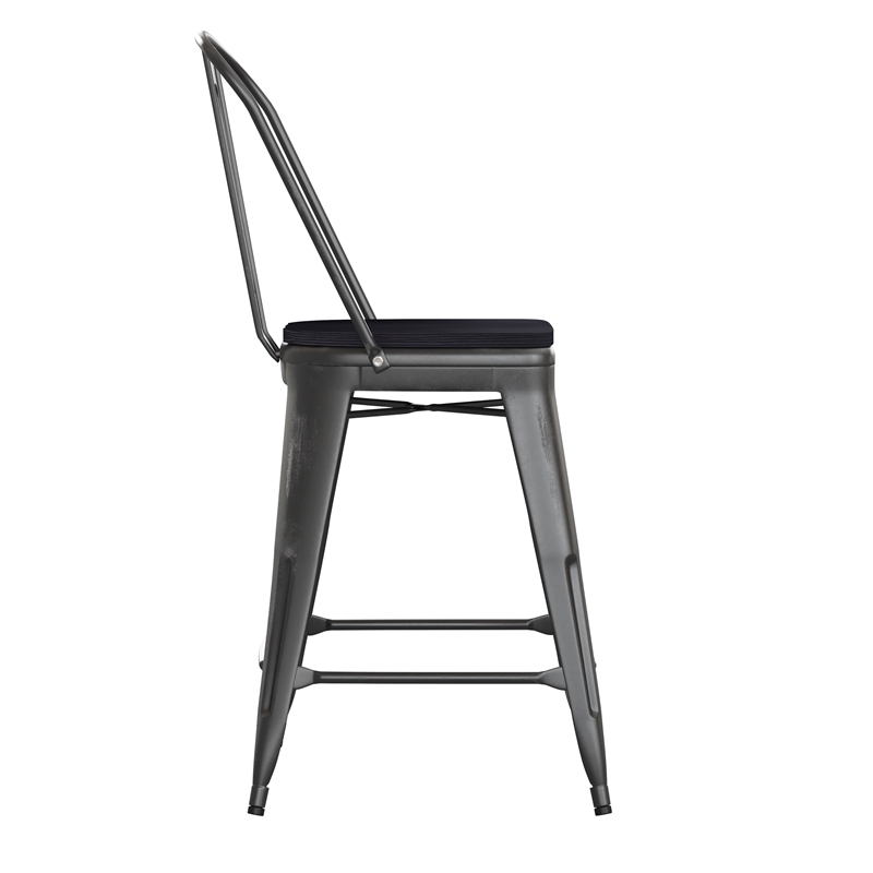Afuera Living Counter Height Stool with Poly Resin Seat in Black/Black