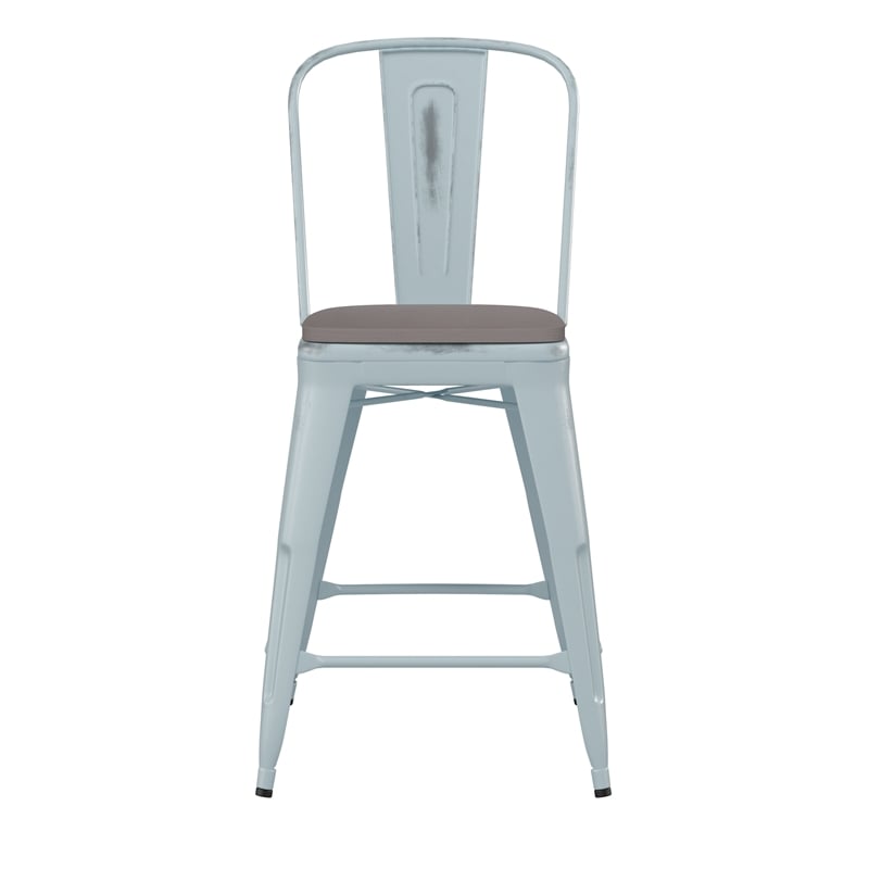 Afuera Living Counter Height Stool with Poly Resin Seat in Green in Blue/Gray