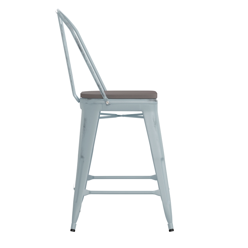 Afuera Living Counter Height Stool with Poly Resin Seat in Green in Blue/Gray
