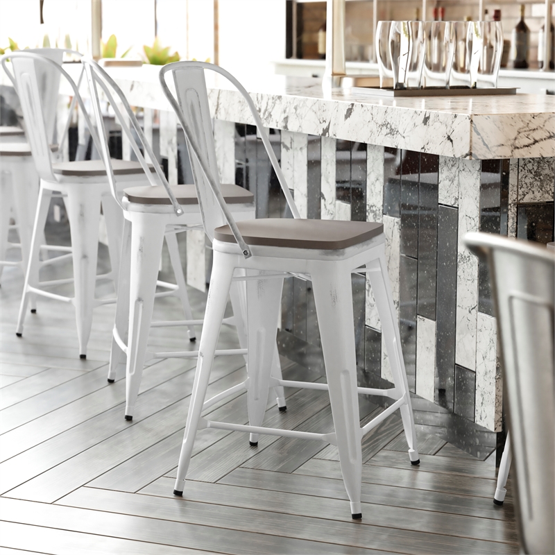 Afuera Living Counter Height Stool with Poly Resin Seat in White/Gray