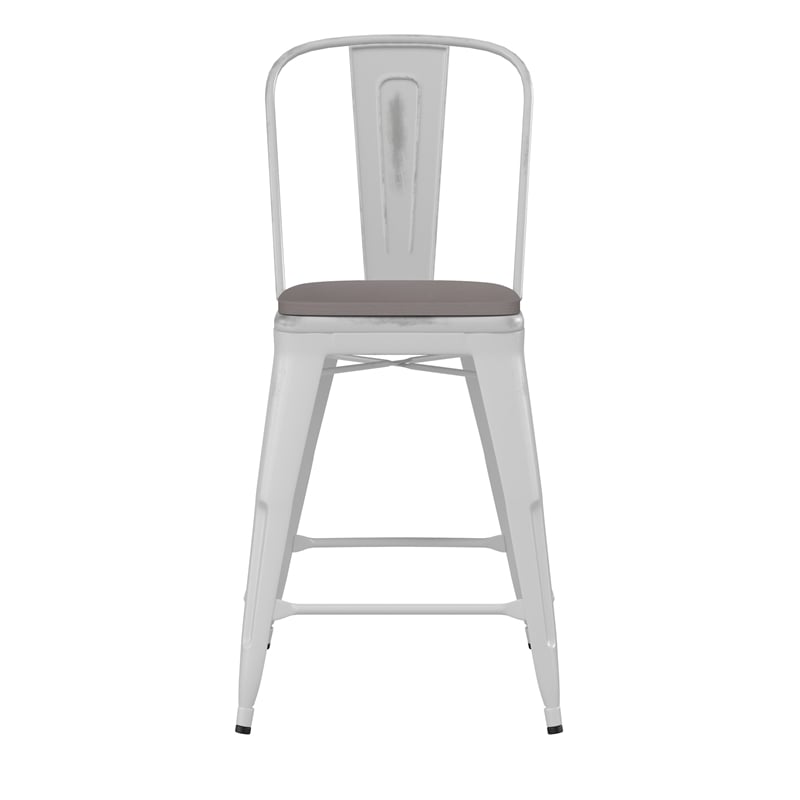 Afuera Living Counter Height Stool with Poly Resin Seat in White/Gray