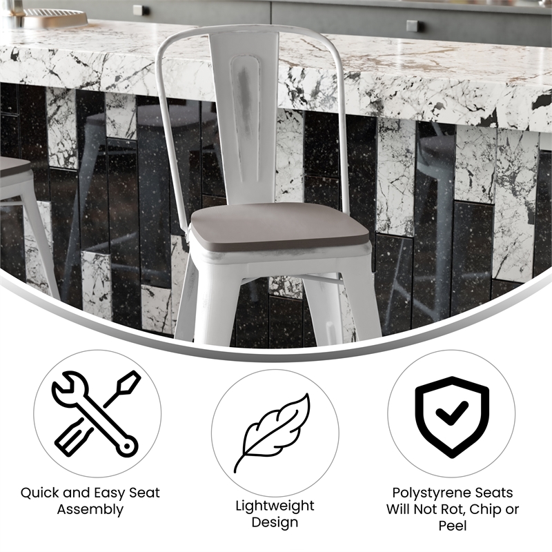 Afuera Living Counter Height Stool with Poly Resin Seat in White/Gray
