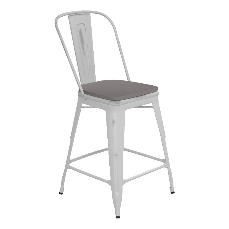 Afuera Living Counter Height Stool with Poly Resin Seat in White/Gray