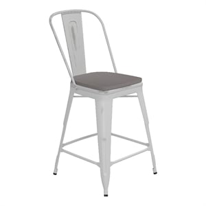 Afuera Living Counter Height Stool with Poly Resin Seat in White/Gray
