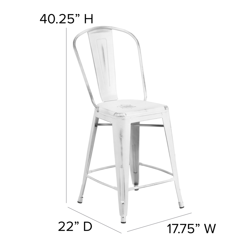 Afuera Living Counter Height Stool with Poly Resin Seat in White/Gray