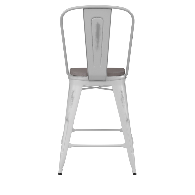 Afuera Living Counter Height Stool with Poly Resin Seat in White/Gray