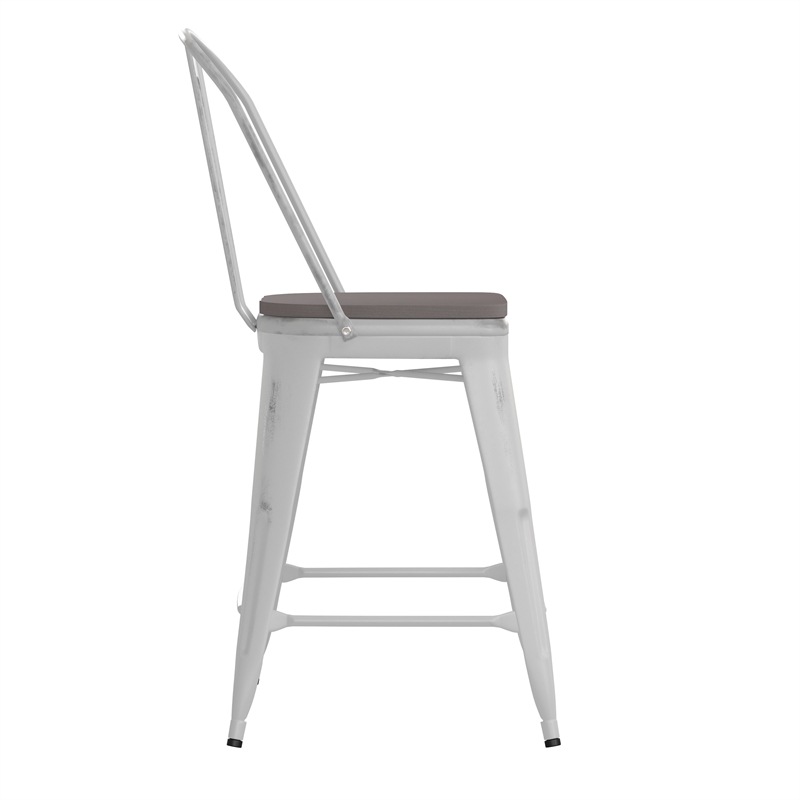 Afuera Living Counter Height Stool with Poly Resin Seat in White/Gray
