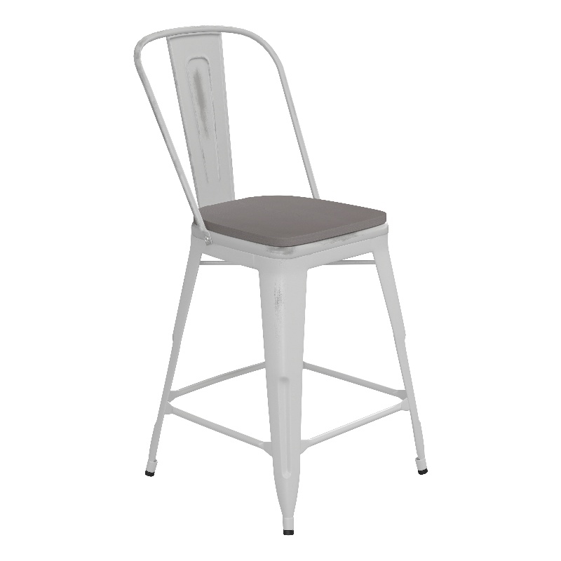 Afuera Living Counter Height Stool with Poly Resin Seat in White/Gray
